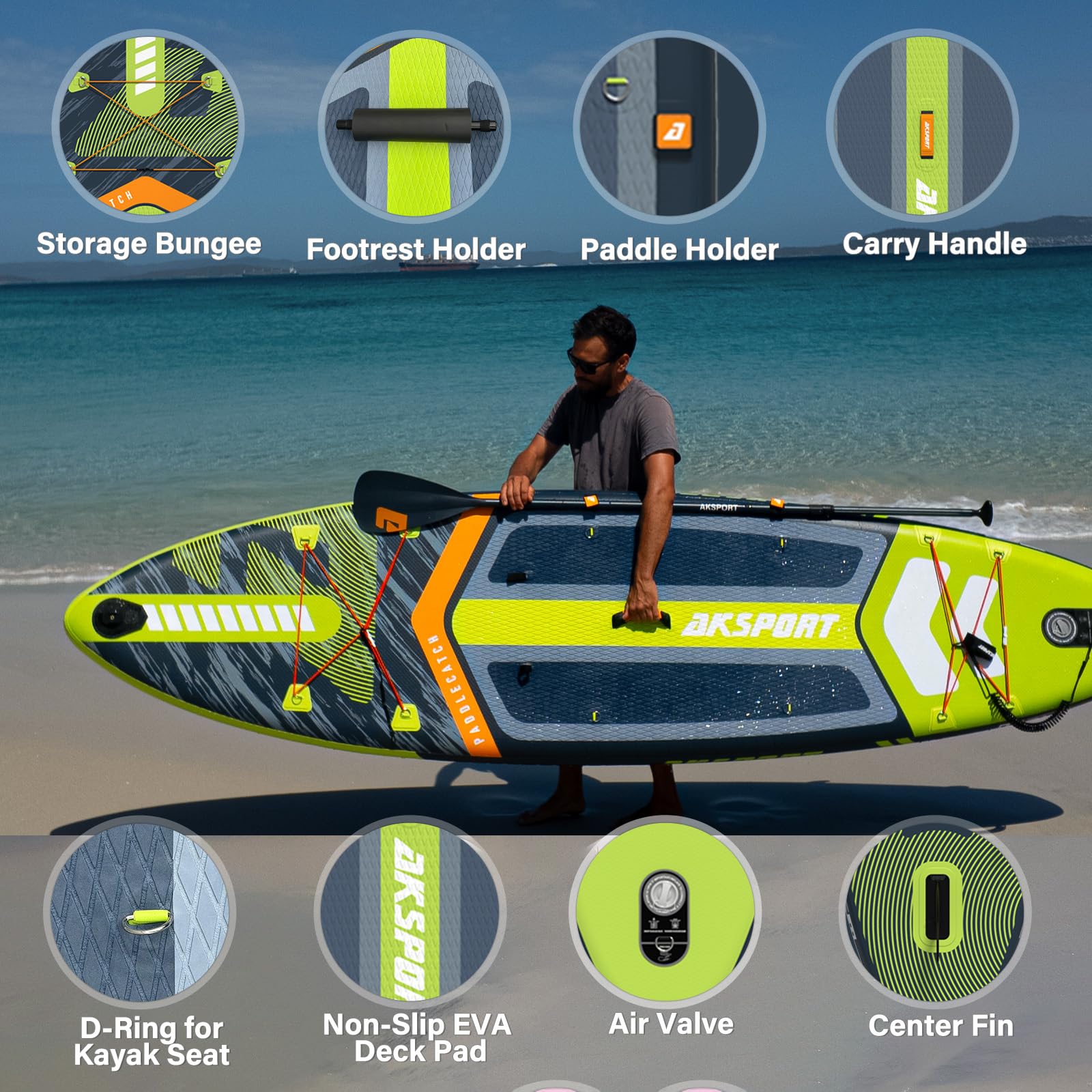 Amazon.com : AKSPORT 11' Inflatable Stand-Up Paddle Board with