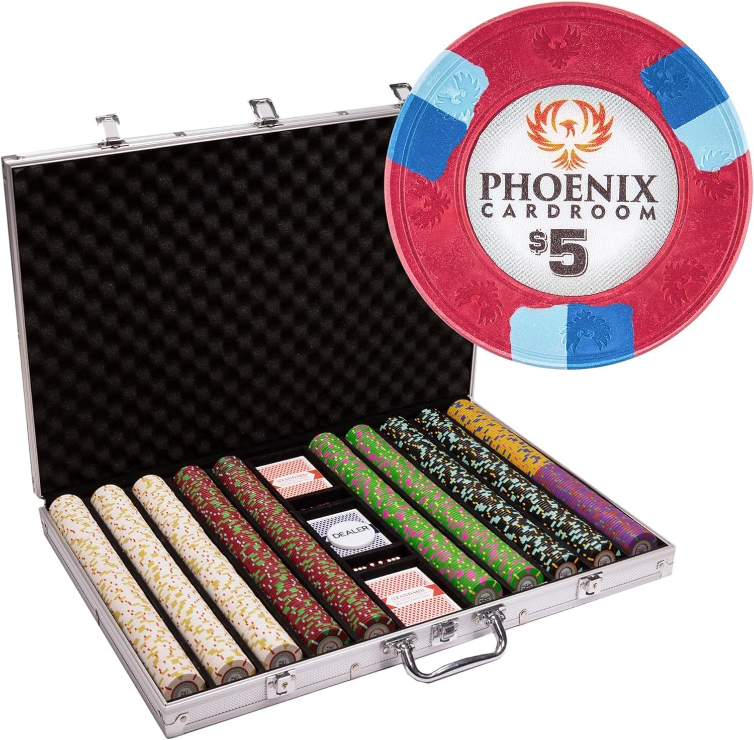 BBG 1000 Phoenix Card Room Design 10gm Full Clay Premium Poker Chip Set with Aluminum Case - Choose Chips!