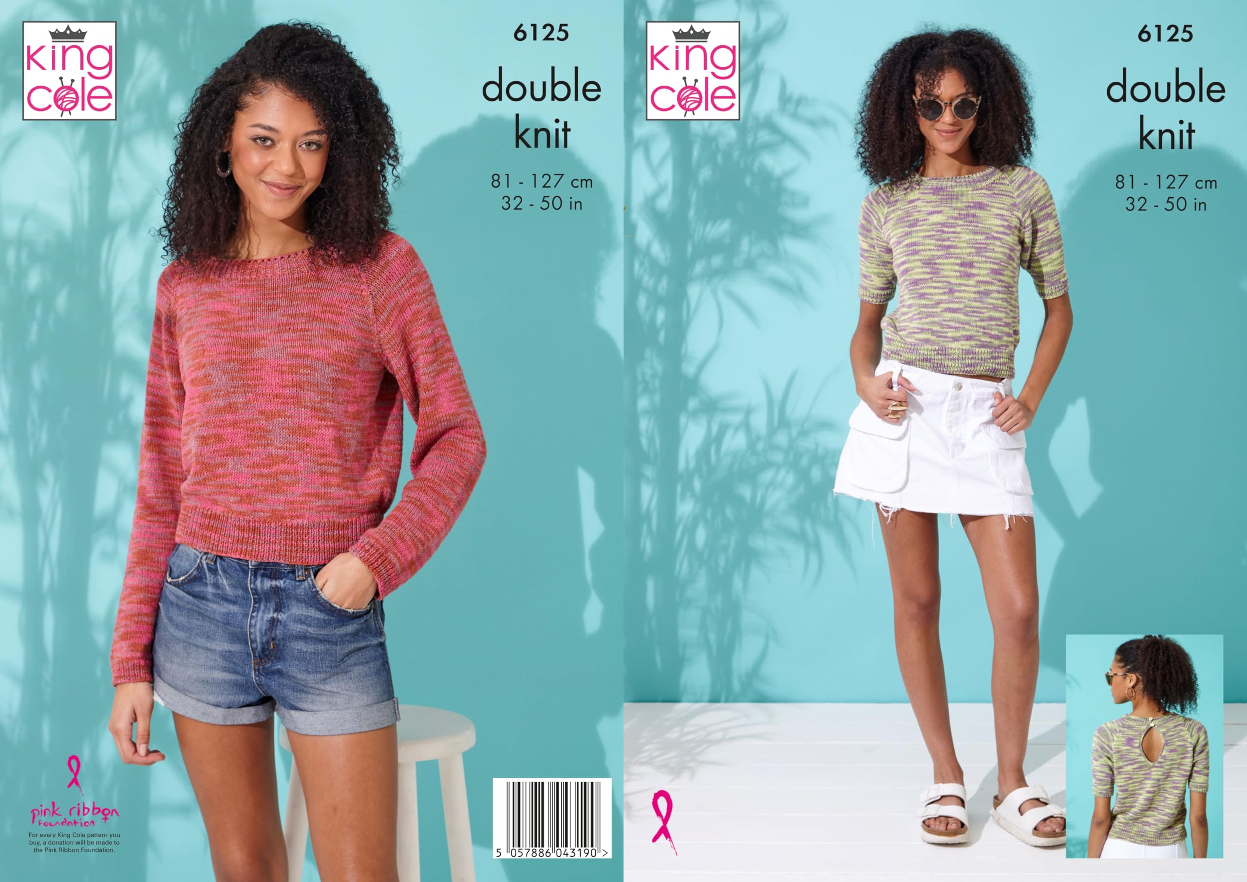 King Cole Women’s Knitting Pattern Easy Double Knit Sweater and Top (6125), 32” – 50” (81cm – 127cm)