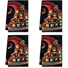 Houses Kitchen Towels, Christmas Fanciful Snow Moon Christmas Red Quick Dry Dish Towels for Drying Dishes New Home Essentials 16x24 Inch Set of 4