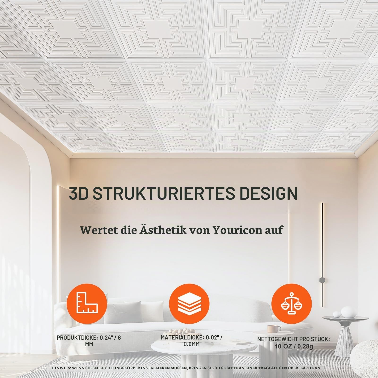 VEVOR Deckenpaneele, 12er-Set 600 x 600 mm, Deckenplatten aus PVC, Kunststoff-Deckenfliesen zum Aufkleben, Wandpaneele, Deckenverkleidung als Dekoration für Zuhause/Büro, Weiß Echo-Muster Baumarkt