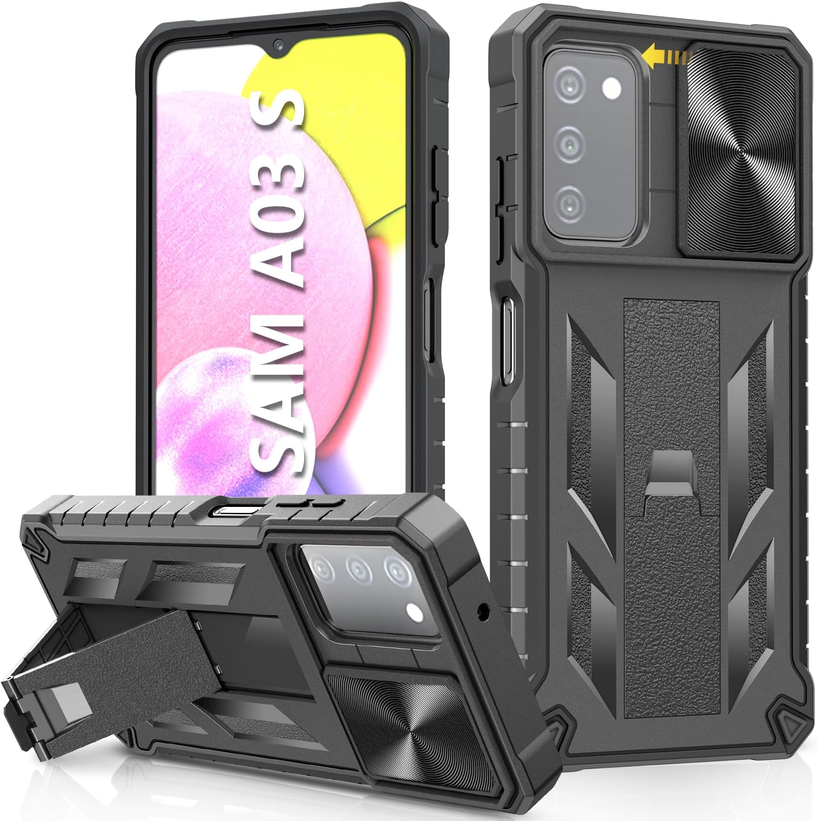 SOiOS for Samsung Galaxy A03s Protective Case: Military Grade Drop Proof Full Protection Mobile Phone Cover with Kickstand | Durable Rugged Shockproof TPU Matte Textured Tough Bumper Shell