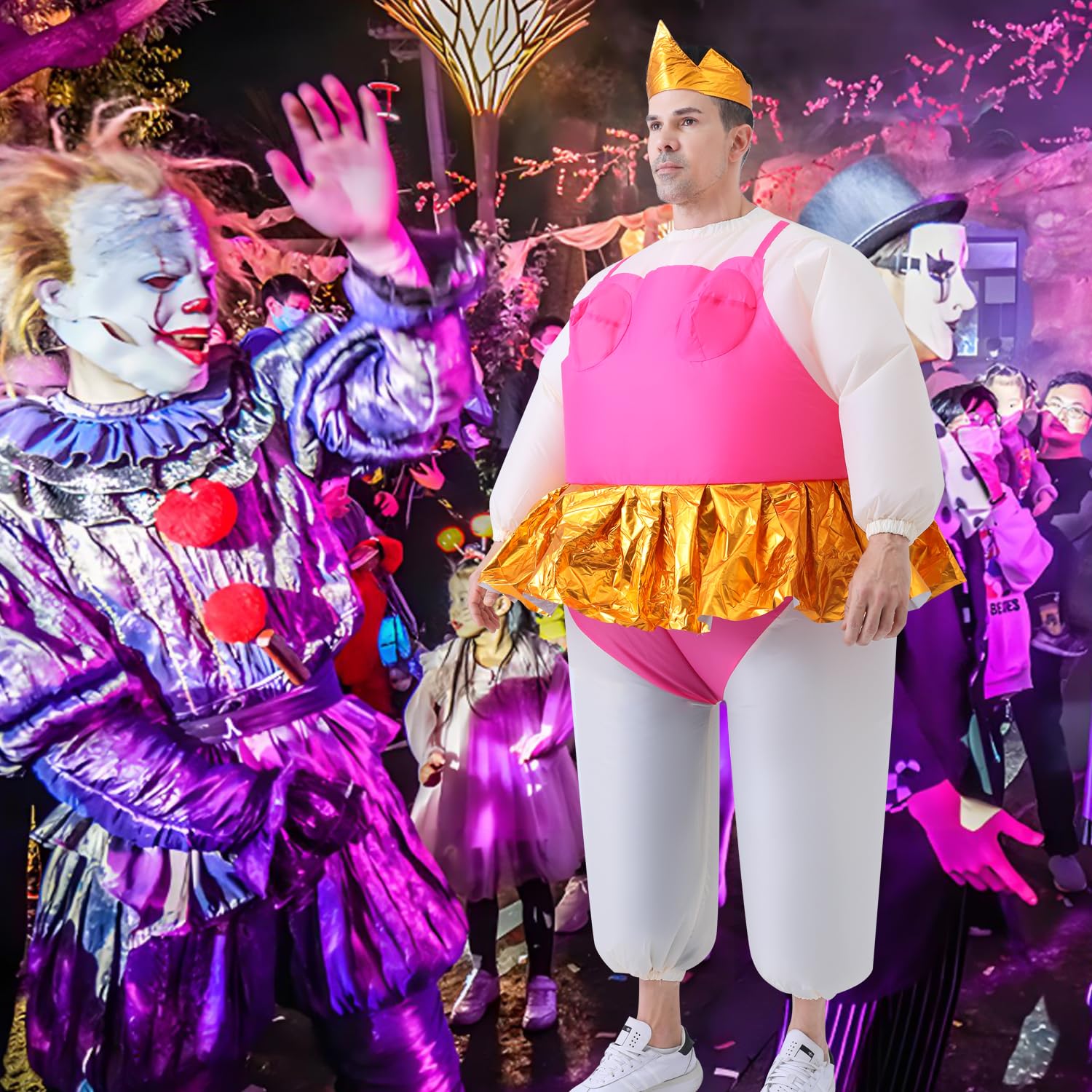 Costume da balletto gonfiabile per adulti, costume divertente con fascia a corona, costume da balletto per uomo e donna per Halloween, gioco di ruolo