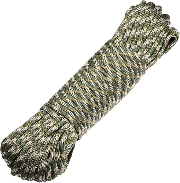DonDon Cuerda de 30 Metros de Nylon Cuerda de Paracord Cuerda de Supervivencia para Actividades al Aire Libre, para Camping y para Manualidades 4 mm – 7 filamentos Verde Oscuro Camouflage - 1