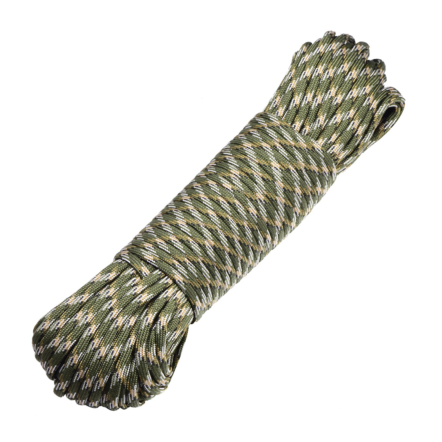 DonDon Cuerda de 30 Metros de Nylon Cuerda de Paracord Cuerda de Supervivencia para Actividades al Aire Libre, para Camping y para Manualidades 4 mm – 7 filamentos Verde Oscuro Camouflage
