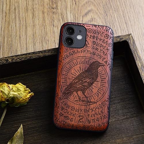 Miniatura 4 de Carveit Funda magnética de madera para iPhone 12 madera natural y TPU suave negro a prueba de golpes, funda de madera única y elegante compatible