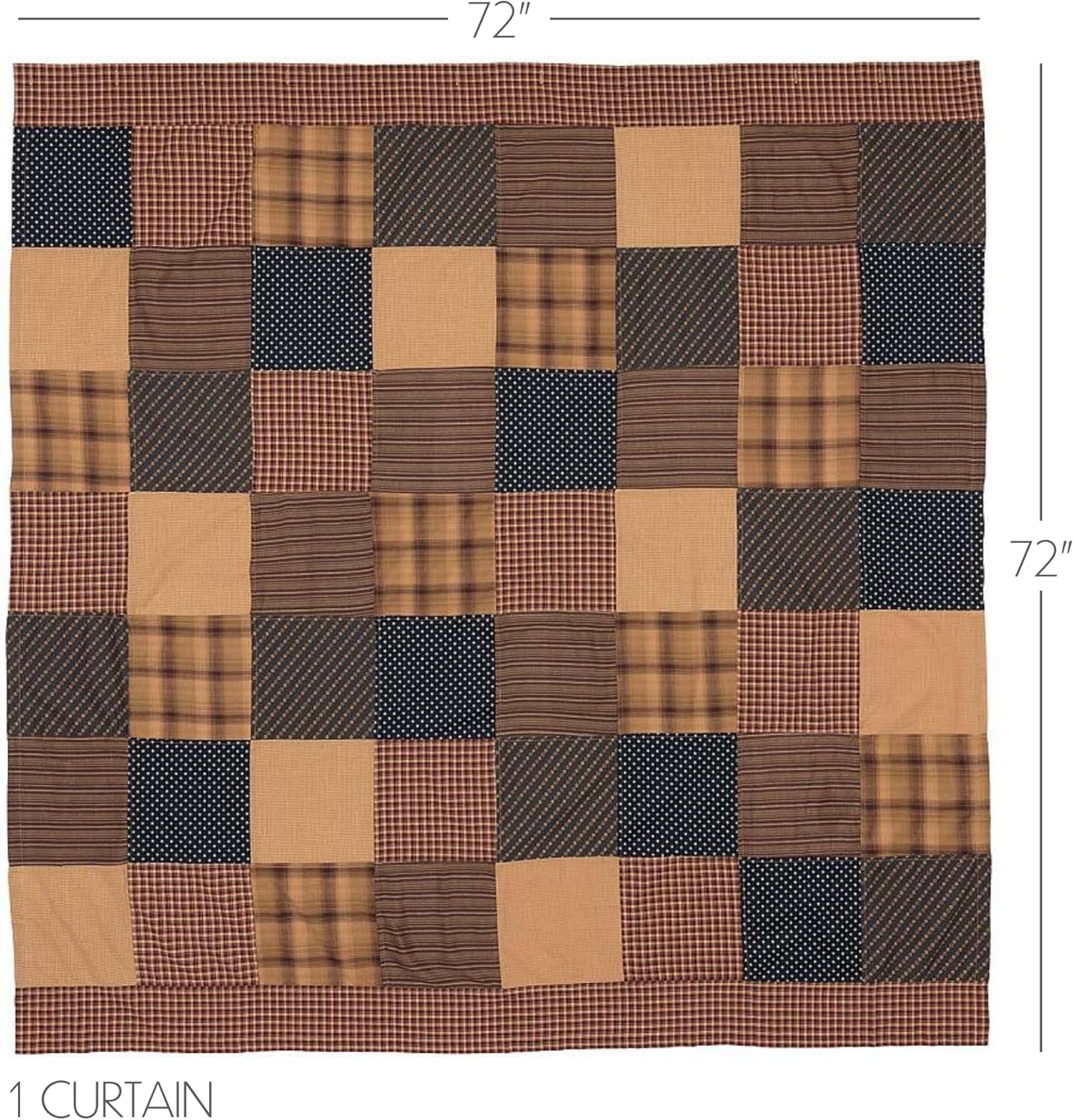 VHC Brands Patriotic Patch Square Bath Decor, Shower Curtain, Red, 72x72