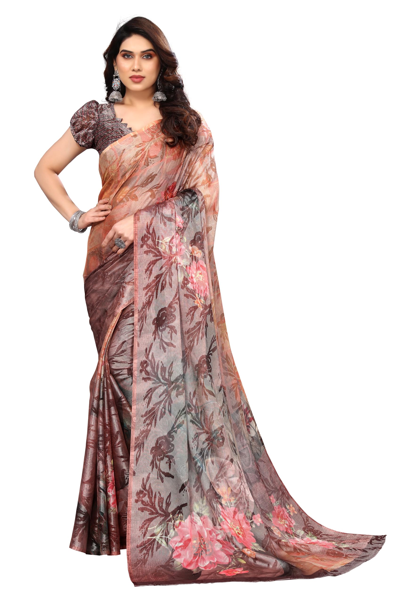 Amazon Brand - Anarva Women's Chiffon Brasso Printed Saree with Blouse Piece (WDP Cut Digital)