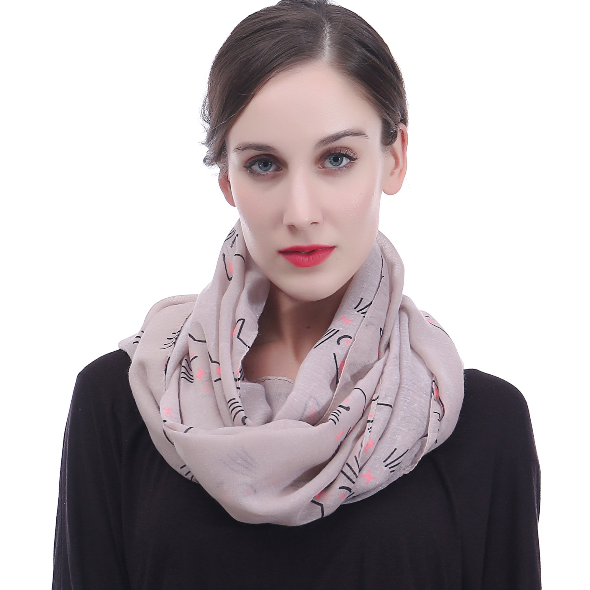 Lina & Lily Women's Dusty Pink Cat Print Infinity Scarf Snood Lightweight (Dusty Pink)