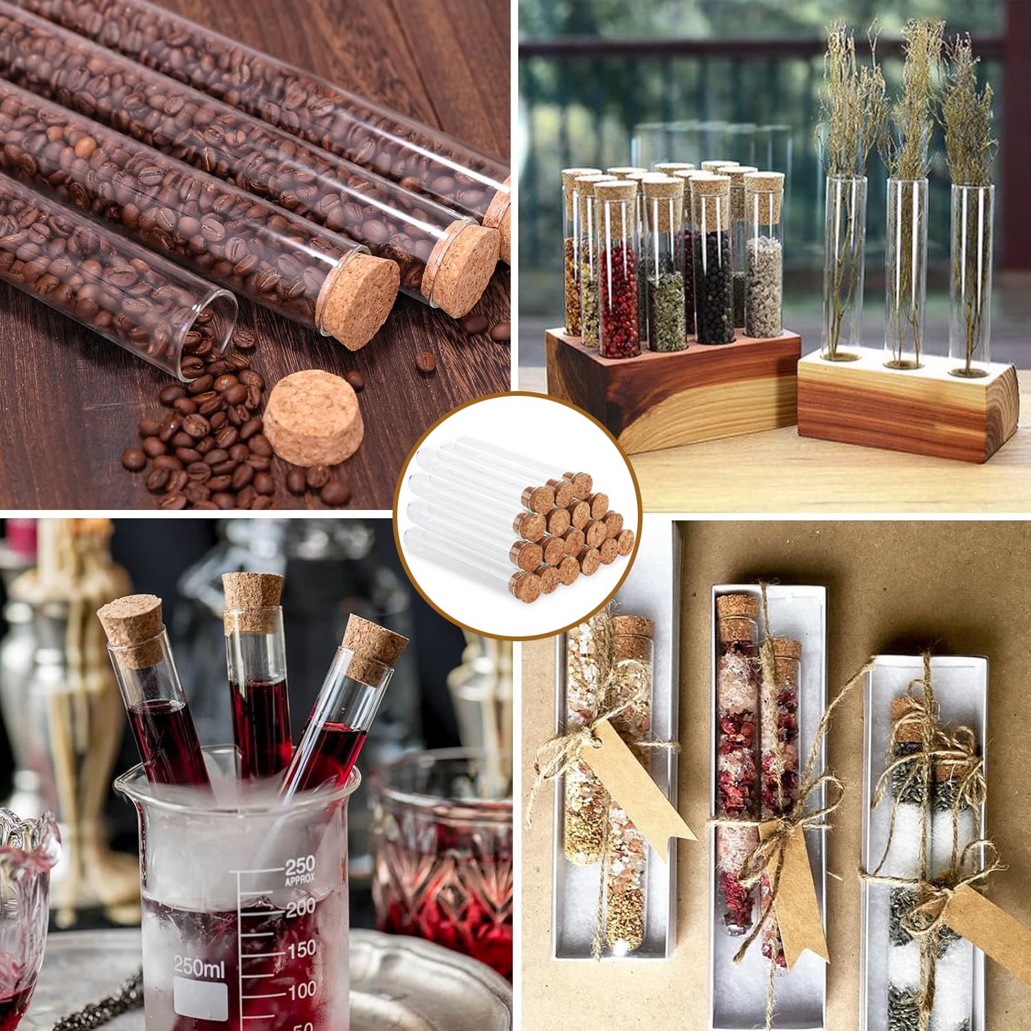 MOYWYCNO 30 Reagenzgläser Aus Kunststoff 12x75 Mm Mit Korken, Inkl. Anhänger & Hanfseil – Für Blumen, DIY, Geschenke & Badesalz