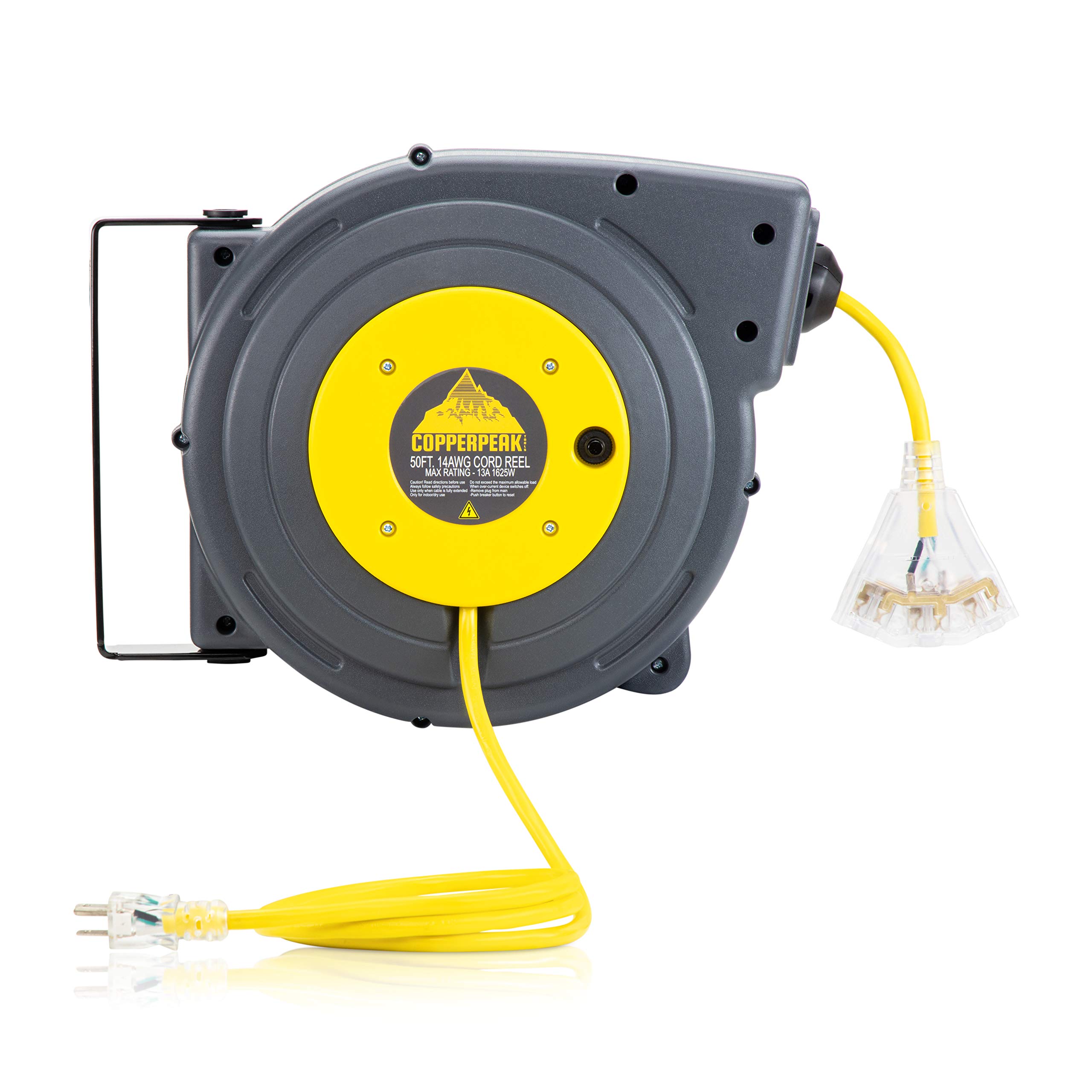 Buy CopperPeak 50 ft Retractable Extension Cord Reel Ceiling or Wall Mount 14 Gauge Yellow