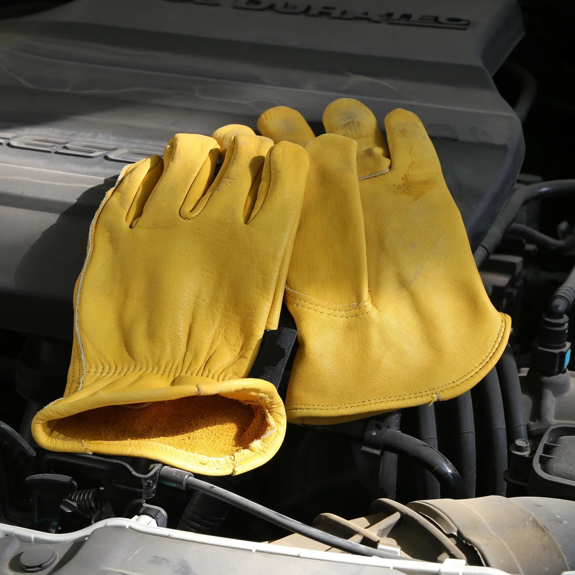 Generisch Arbeitshandschuhe aus Rindsleder mit flexiblem Griff – Robuste Lederhandschuhe for Holzarbeiten, Bauarbeiten, LKW-Fahren und Gartenarbeit(1pair,S)