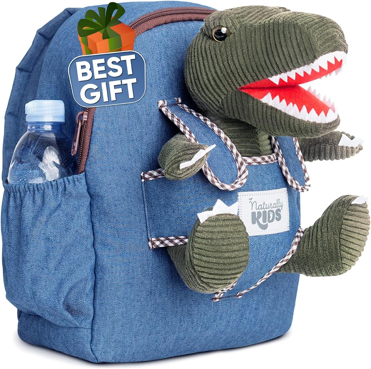 Green dinosaur backpack with removable toy for kids