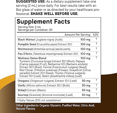 Miniatura 5 de Gotas de limpieza de ajenjo de nogal negro, guanábana líquida, ajo, semillas de calabaza, PAU D'Arco, aceite de orégano, cúrcuma, berberina,