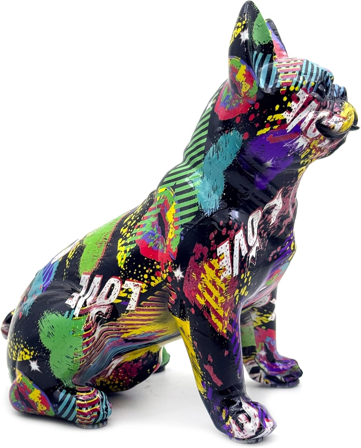 Colorful Art French Bulldog Sitting Statue Dog Figurines Sculpture Collectibles Home Office Desktop Decor Outdoor Garden Display Decoration Resin (Colour 2)