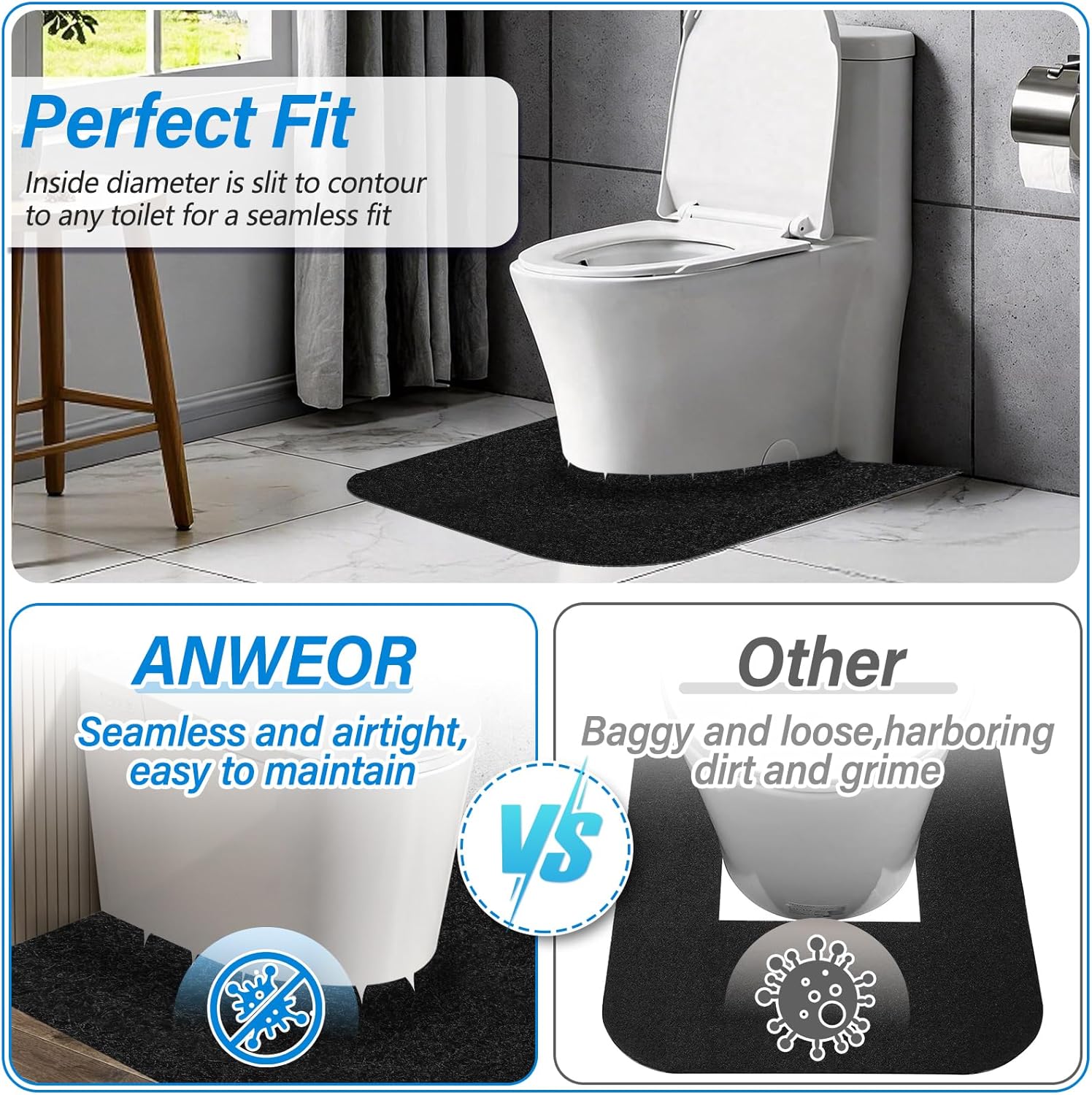 4 Pack Toilet Mats,Upgrade Toilet Floor Protector from Urine,Toilet Rugs U Shaped Washable,Toilet Mats for Bathroom,Around Toilet Floor Protector,Potty Training Mats for Bathroom