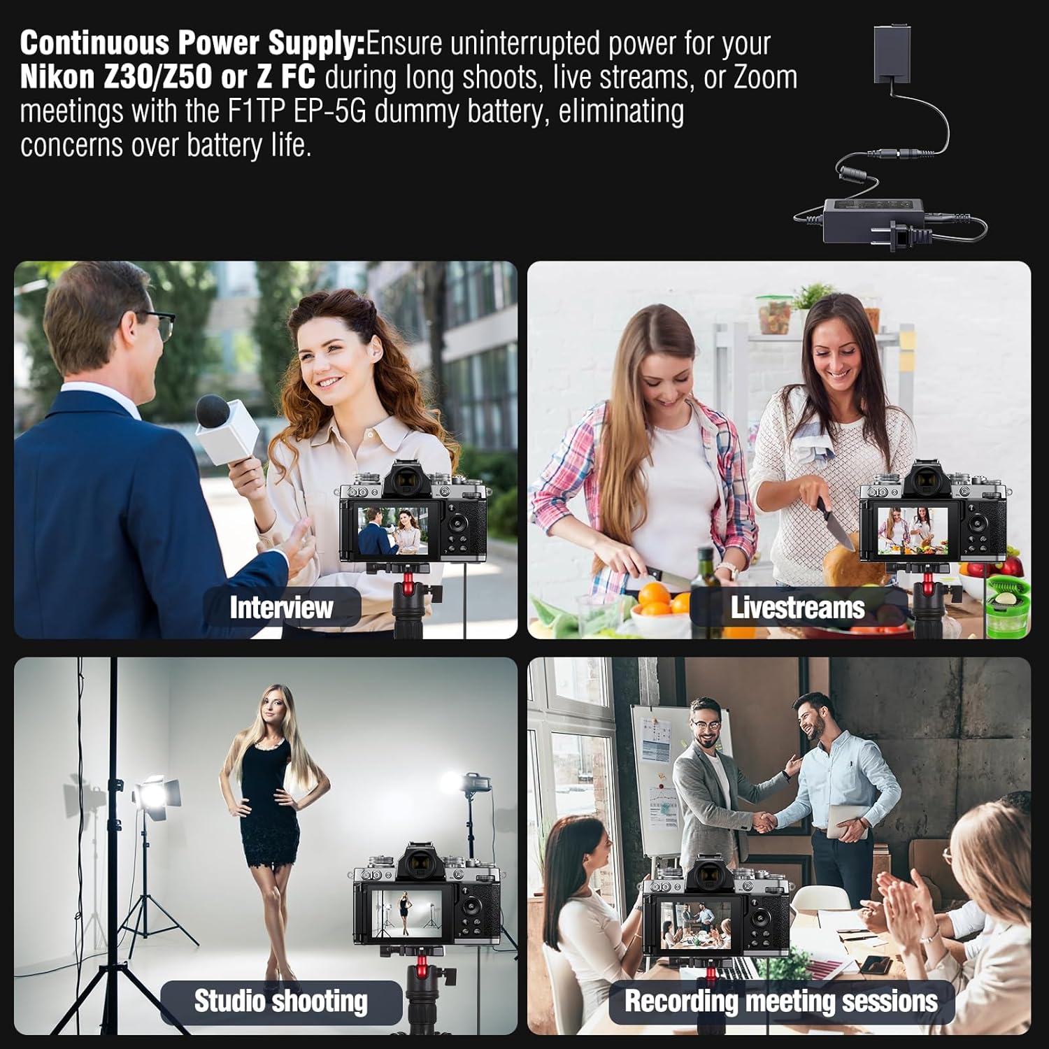 F1TP EP-5G Dummy Battery EH-5 AC Adapter Power Supply Connector Kit Replace EN-EL25 EN-EL25A Batteries Compatible with Nikon Z30 Z50, Zfc, Z fc Digital Cameras