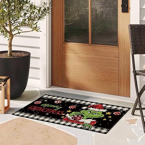 Miniatura 4 de Dlzdn Felpudo decorativo divertido de Navidad para puerta de temporada de invierno, Navidad, antideslizante, parte trasera de goma, para interiores