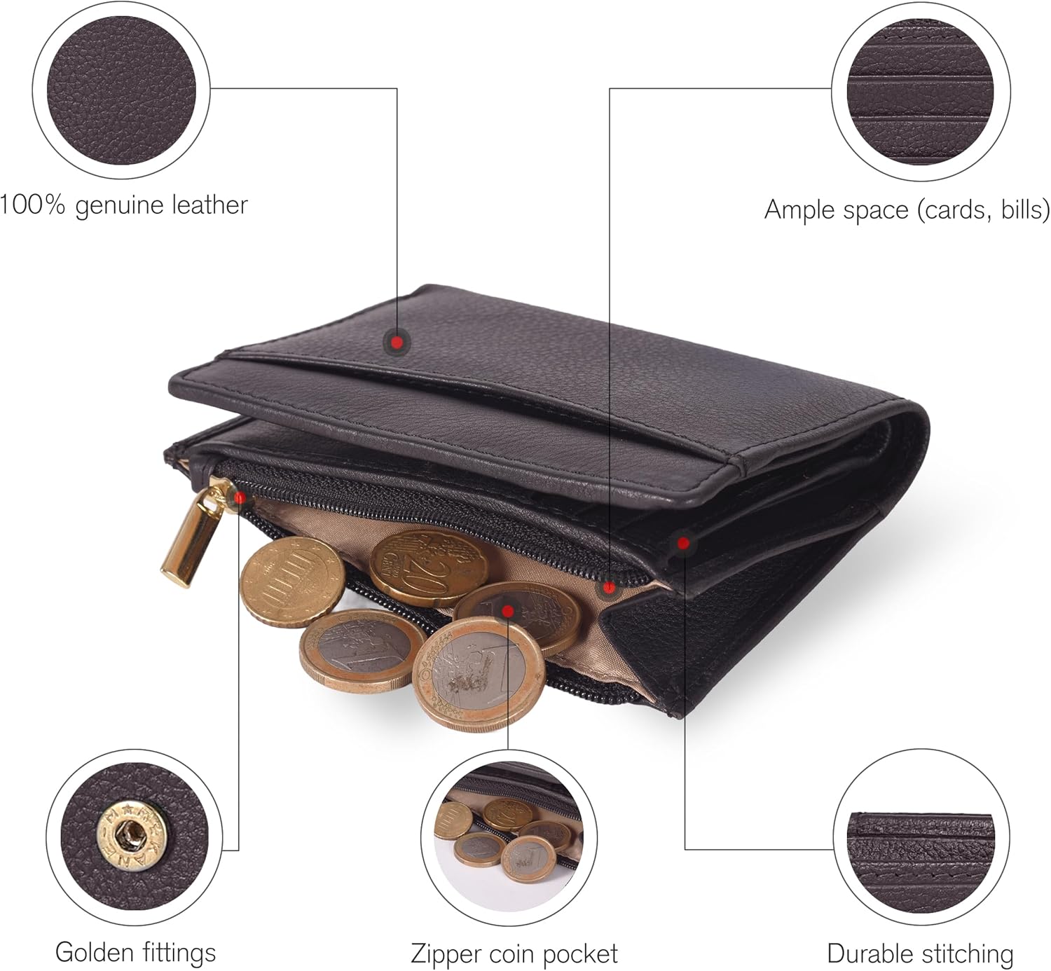 Oak Leathers Leather Wallet For Women - Small RFID Coin Purse Credit Card & ID Holder for Ladies, Gift for Women's, Bifold Wallets (Nappa Brown) - Image 3