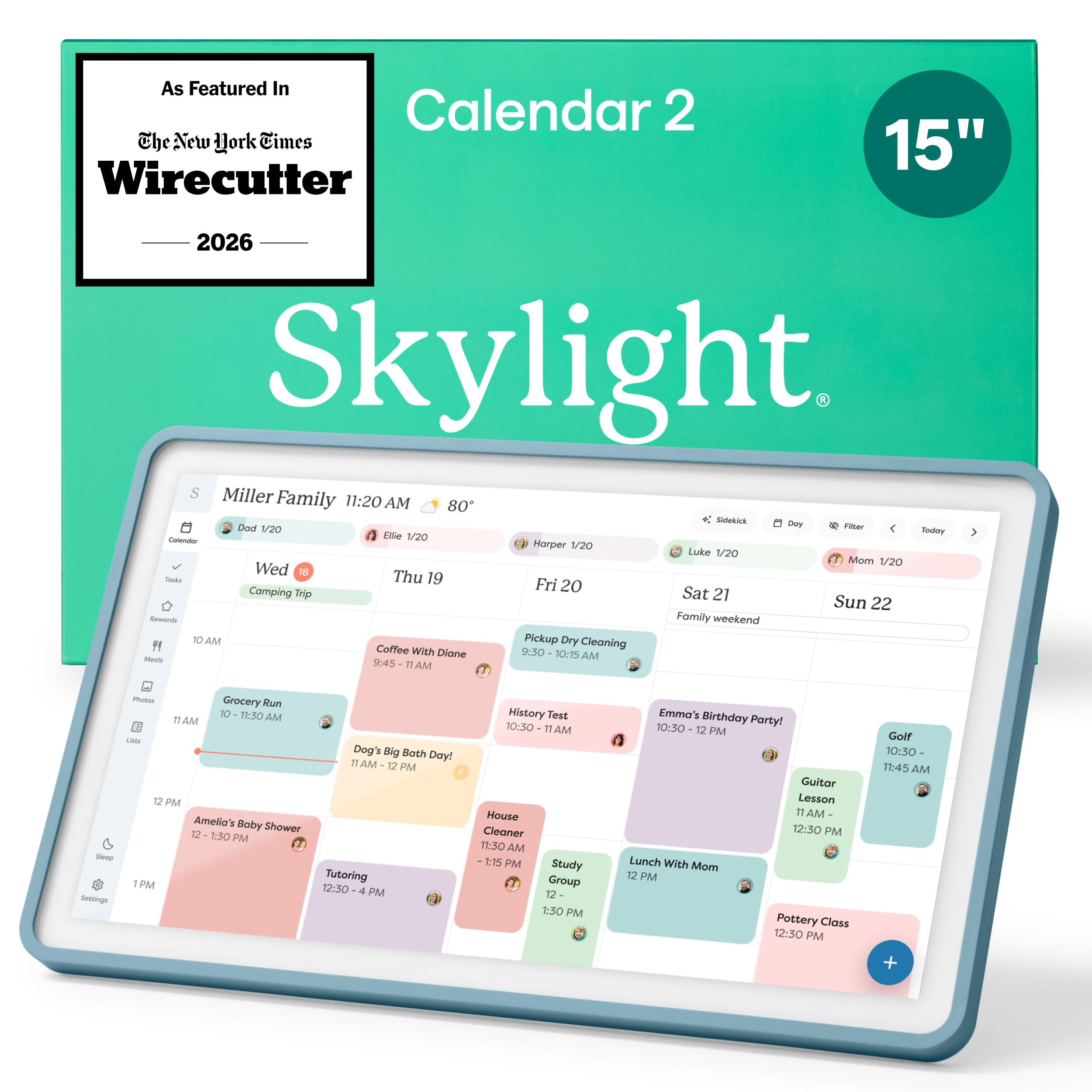 Skylight Calendar 2 – 15" Touchscreen Digital Calendar, Classic, Lagoon