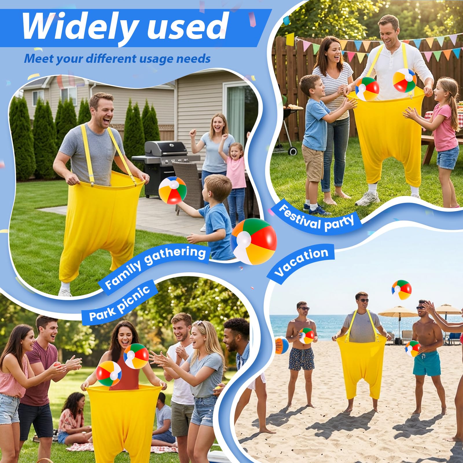 Granny Pants Yard Game, 2 sztuki, gra w rzucanie na zewnątrz, zabawne gry na świeżym powietrzu z 16 piłkami do skakania, pompką i kolorowymi flagami, spodnie dla babci, dla dorosłych, dzieci, rodziny