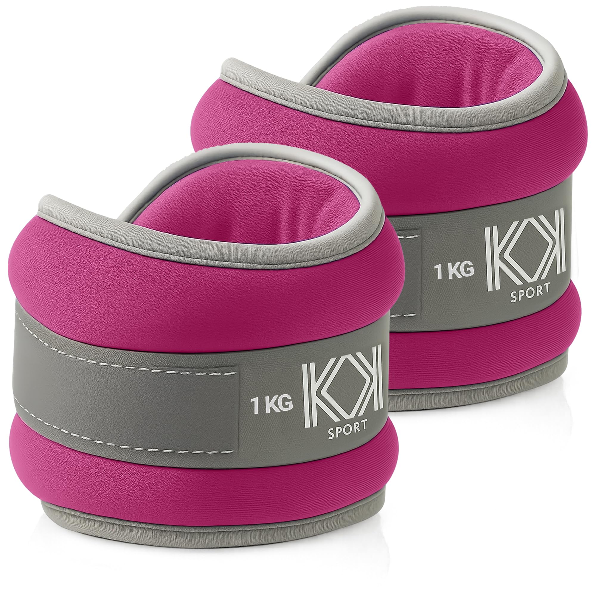 KK Neoprene Ankle Straps Pair - Adjustable Straps for Ankle - Leg Weights Pair for Exercise - Adjustable Leg Straps with Neoprene Padding for Walk, Running, Workouts, & Training (Hot Pink - 1kg) โ image 1