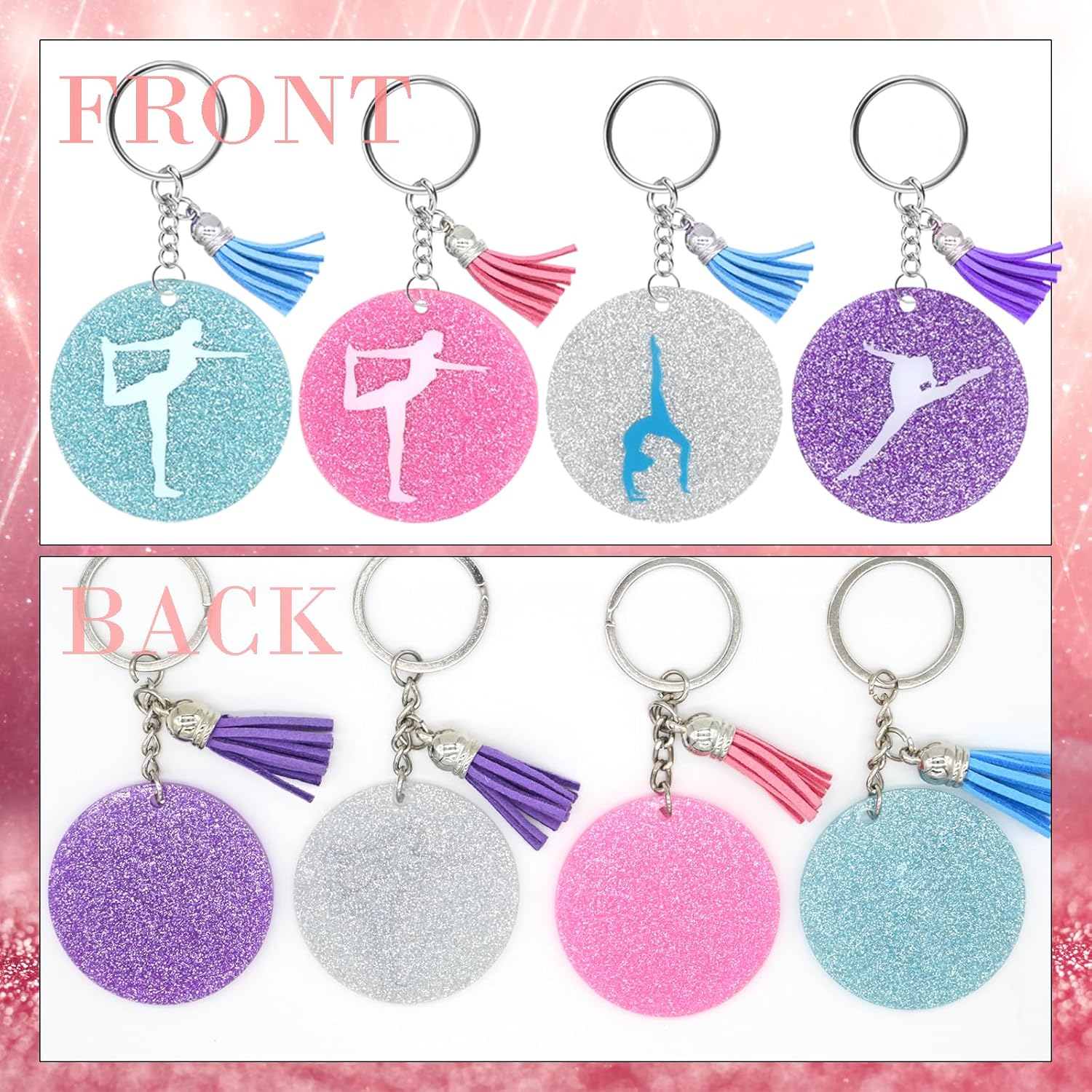 12 Pcs Glitter Gymnast Keychains with 1 Silver Marker for DIY Gymnastics Team Gift Party Favor