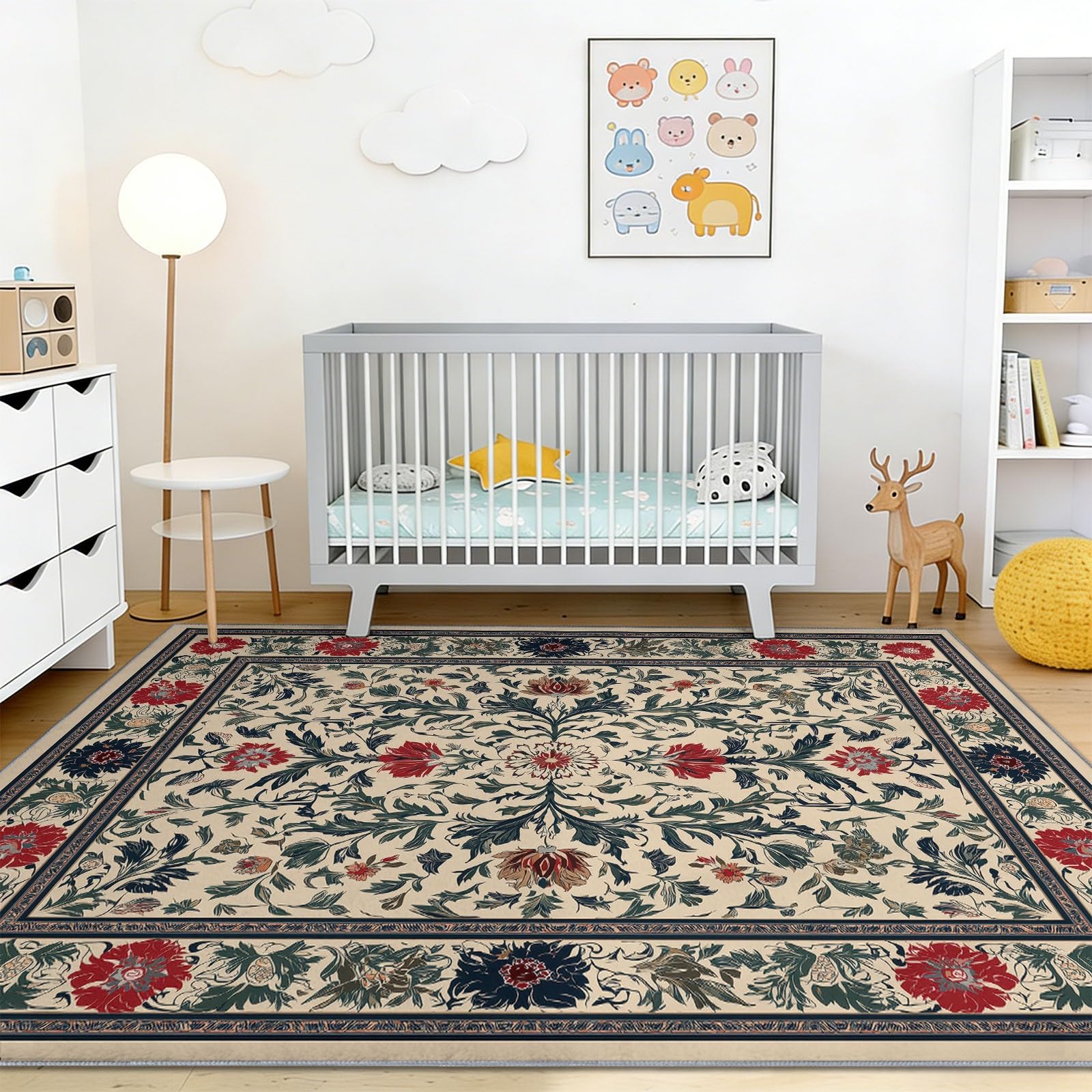Teppich 90 x 150 cm rutschfest Waschbar Teppiche Elegant Symmetrisch Floral Teppich für Dekoration Schlafzimmer Kinderzimmer Wohnzimmer Kurzflor Mehrfarbig