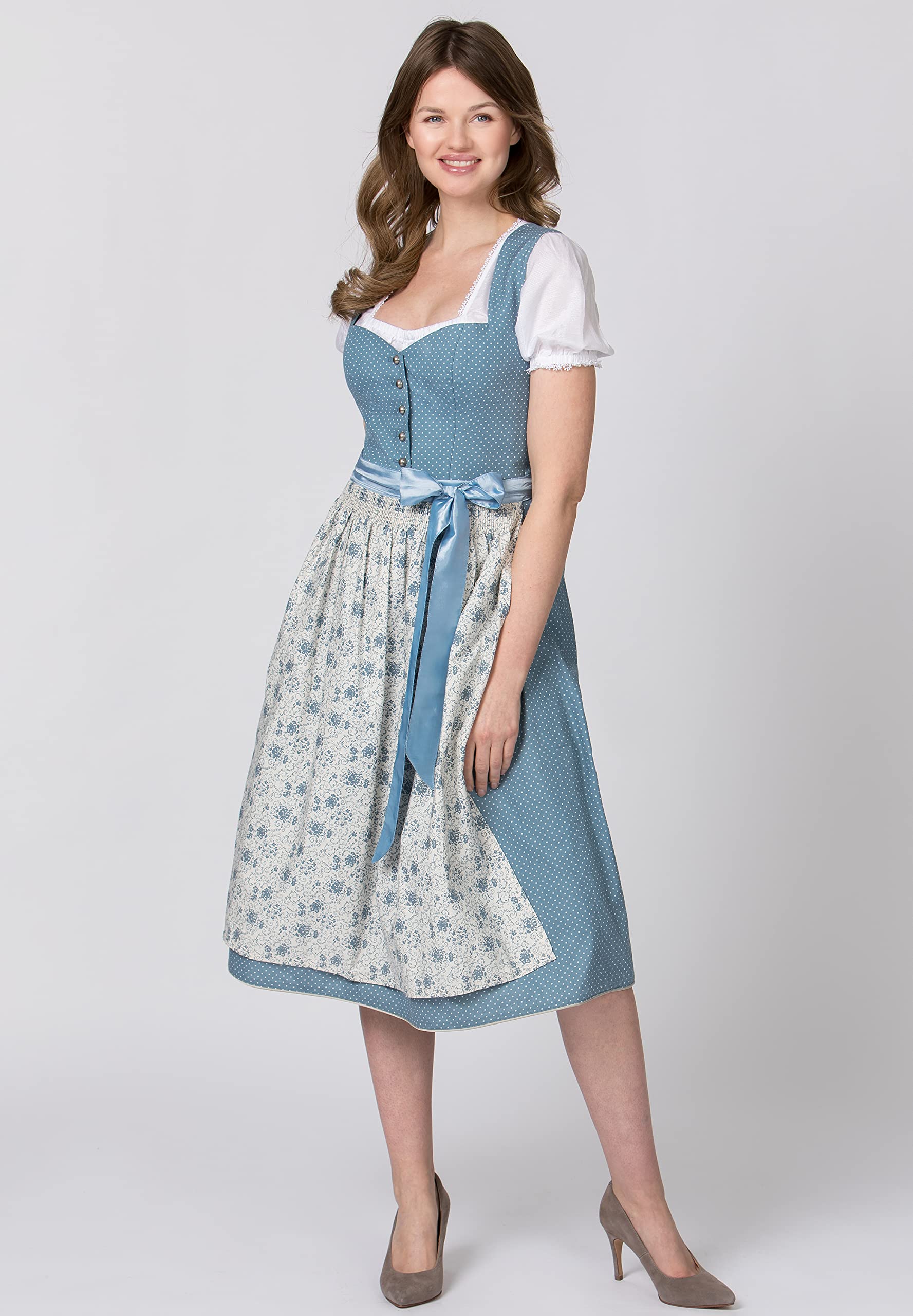 Stockerpoint Damen Dirndl Edonita I Größe 32-48 I Trachtenkleid mit liebevollen Details & Dirndlschürze I 100% Baumwolle I Bequem & pflegeleicht I Perfekt für Trachten & Festlichkeiten