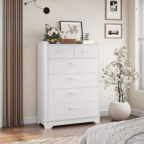 Miniatura 6 de DICTAC Cómoda moderna de 6 cajones, cómoda alta para dormitorio, cómoda de madera y cajones, torre organizadora de almacenamiento vertical para