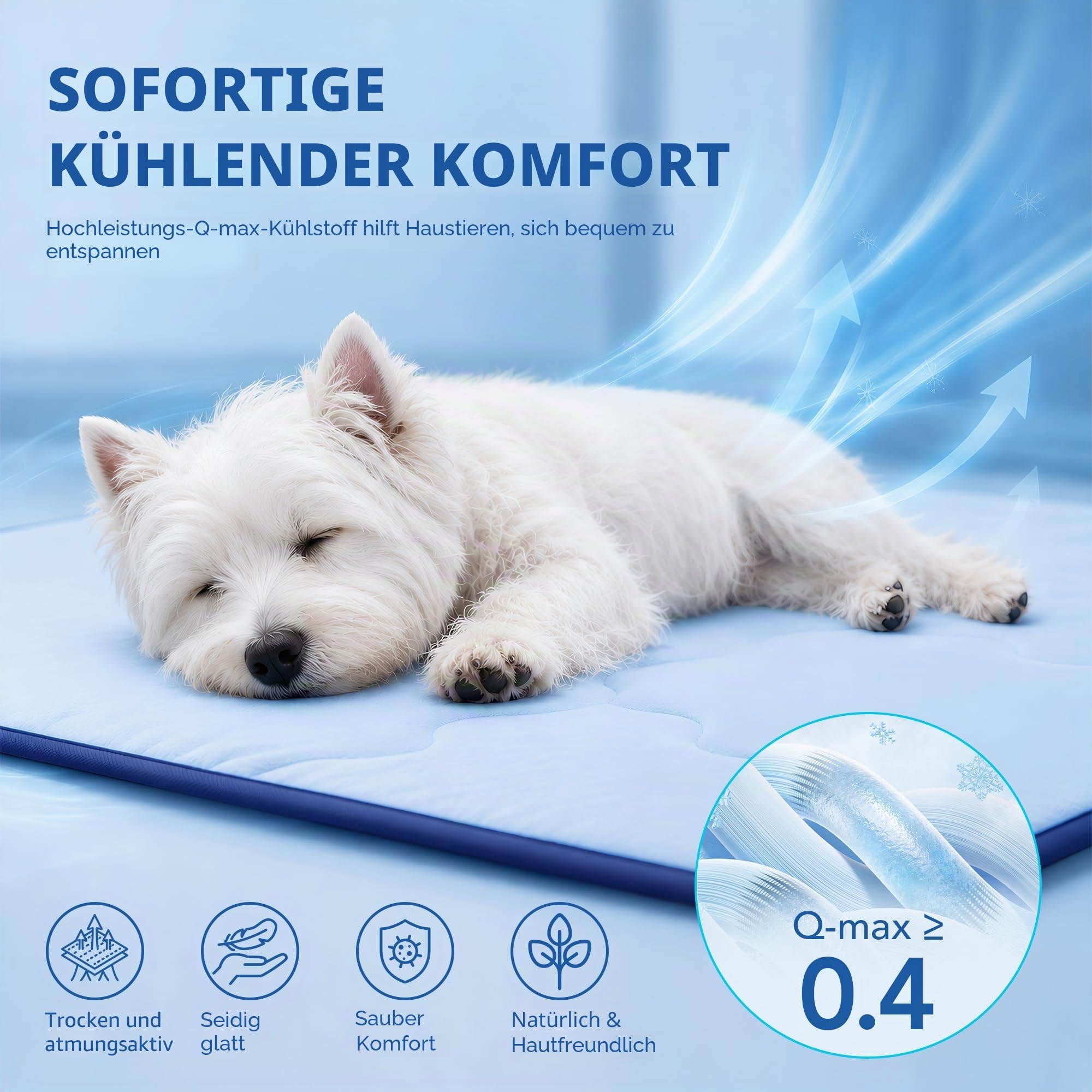 Deconovo Selbstkühlende Kühlmatte für Hunde & Katzen, Atmungsaktive Kühldecke für Sommer, Faltbar & Pflegeleicht, Innen/Außen, 150x100cm, Hellblau