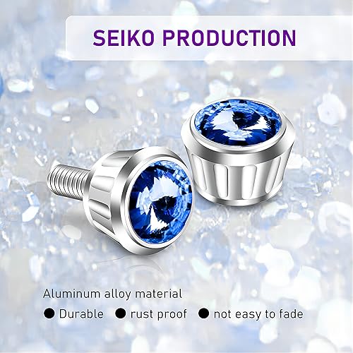 Miniatura 10 de Gseigvee Pack-4 - Juego de tornillos para matrícula, tapones de rosca antirrobo de diamantes de imitación de cristal, marco de matrícula de aleación