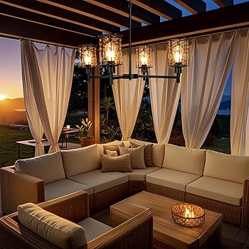 ALL FORTUNE Solar Outdoor Chandelier, 4-Light 20