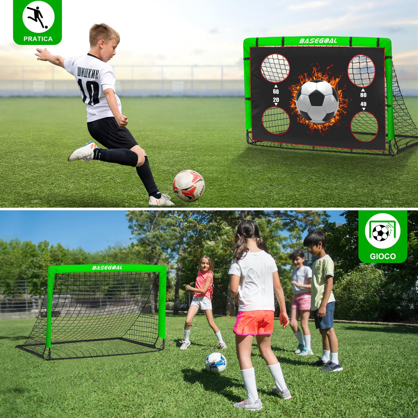 Porte da Calcio per Giardino, Porta da Calcio per 150x120cm, Porticine Da Calcio con Aste In Fibra di Vetro e Reti di Alta Qualità, Bullseye e Borsa per Giardino e Gioco per Interni - 4
