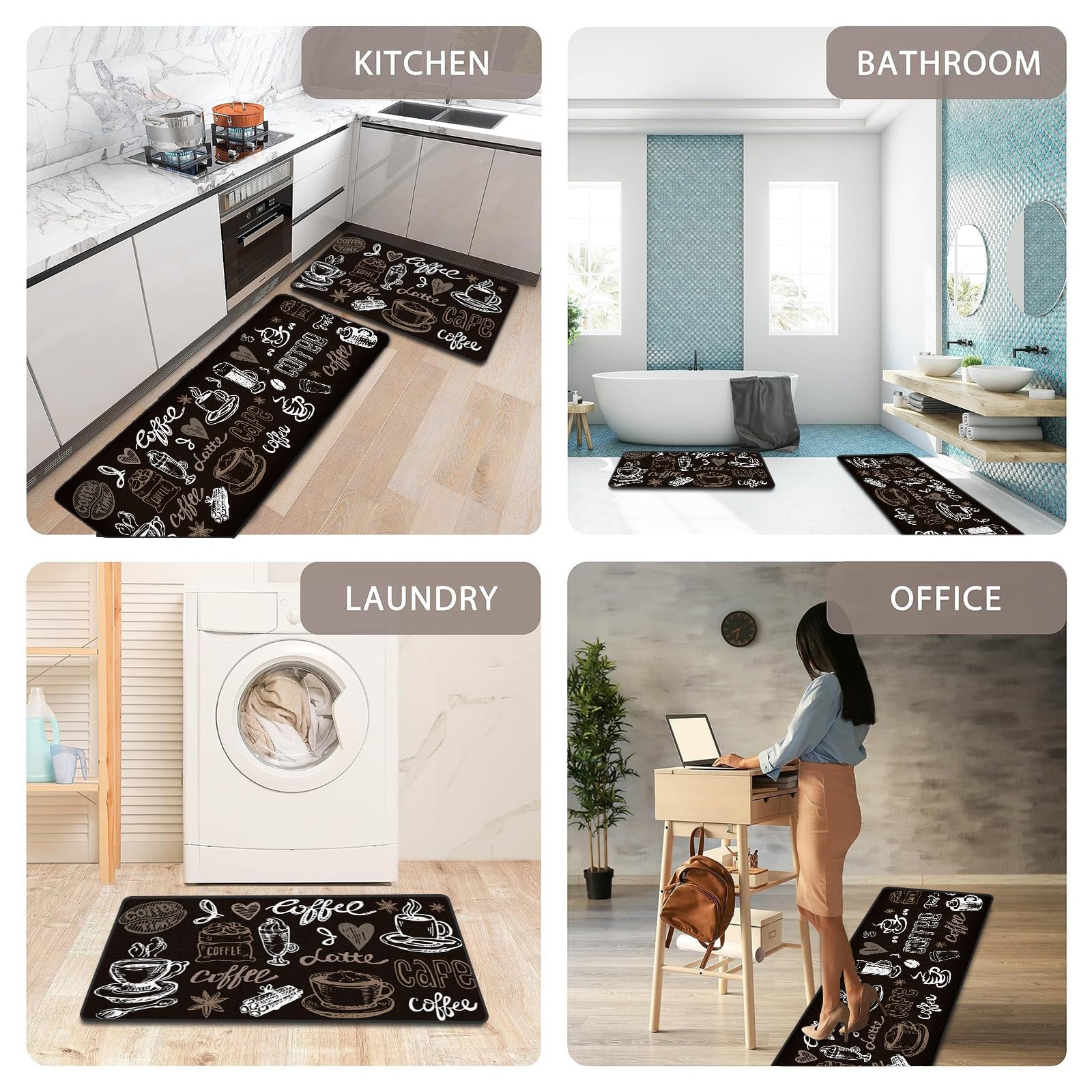 Set di tappetini antiscivolo cucina, lavabili, 2 pezzi, anti affaticamento, decorazione per la casa, ufficio, scrivania in piedi