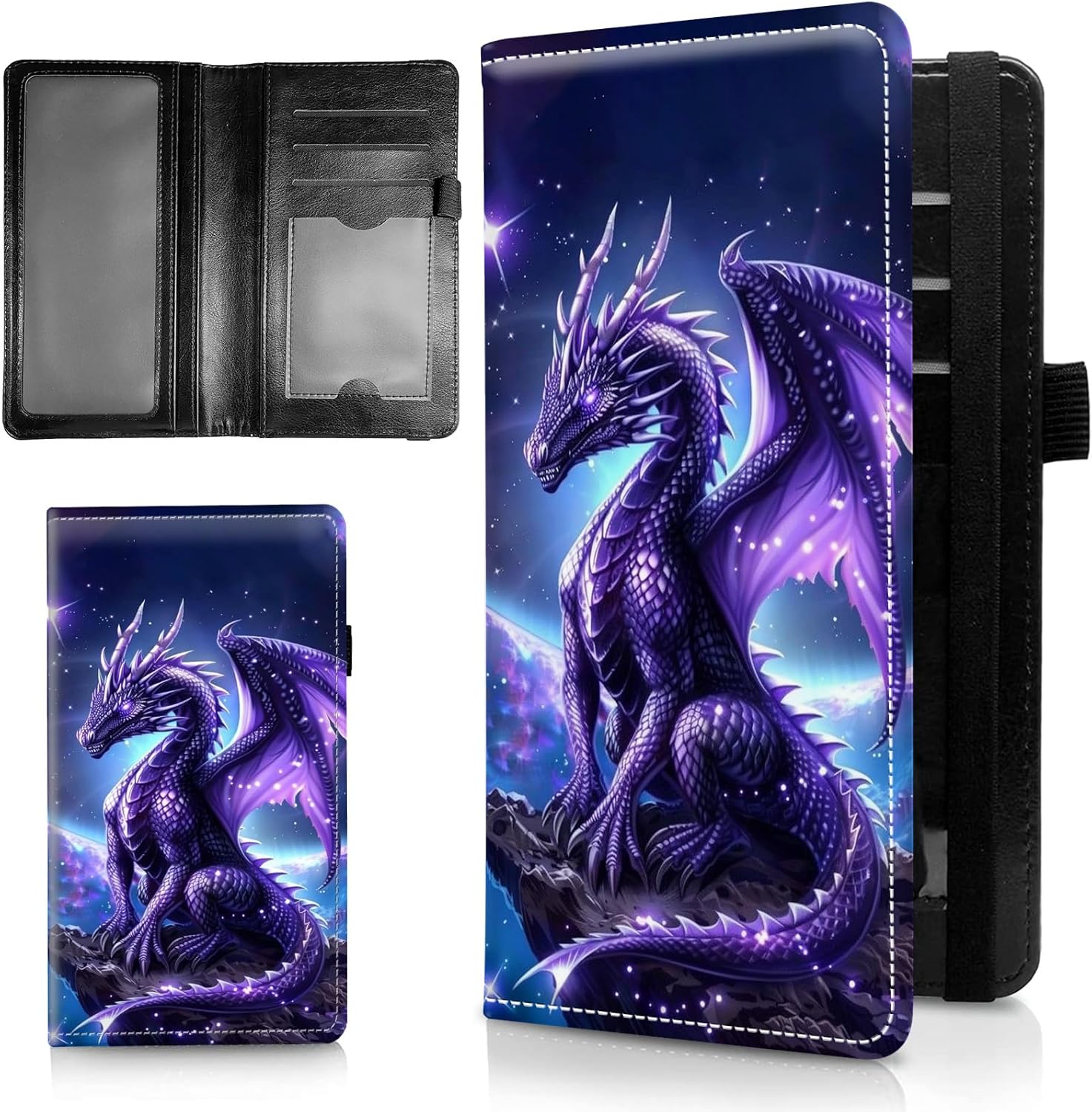 WZCJDHMJ Leather Checkbook Covers for Personal Checkbook Check book Holder Cover Wallets for Women Men,RFID-Blocking Slim Checkbook Cover for Duplicate Checks with Elastic Strap,Purple Dragon