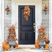 Vista 4 de 2 guirnaldas de arce artificiales, 23.6 guirnaldas de cosecha de otoño, guirnalda colgante de pared de otoño con hojas de arce para decoración
