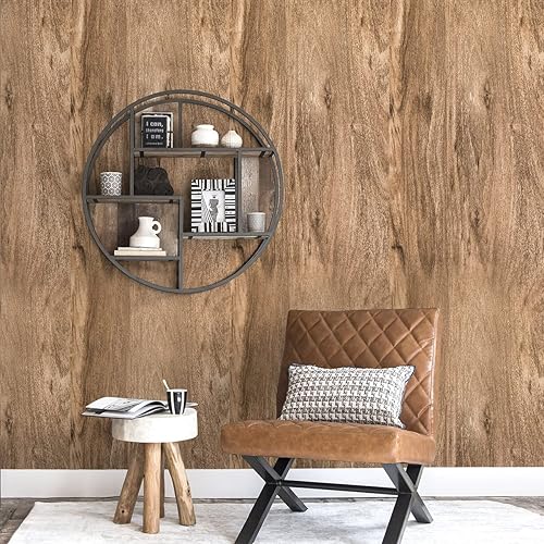 Miniatura 2 de Erfoni Papel de contacto de madera, papel tapiz de madera para despegar y pegar, papel tapiz de grano de madera marrón, papel de contacto