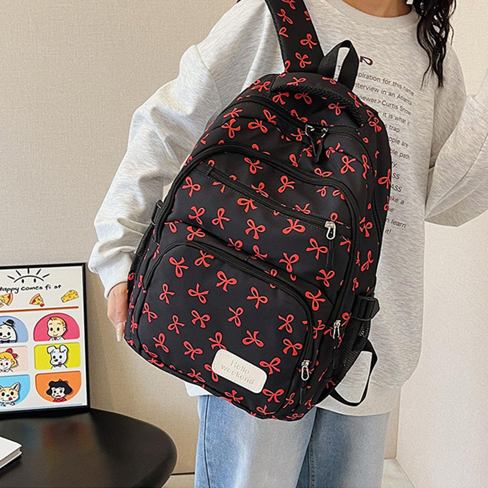 Zaini estetici da 3 per zaini con fiocchi per ragazza Set Zaini casual capacità Zaino da viaggio Borsa da scuola per studenti