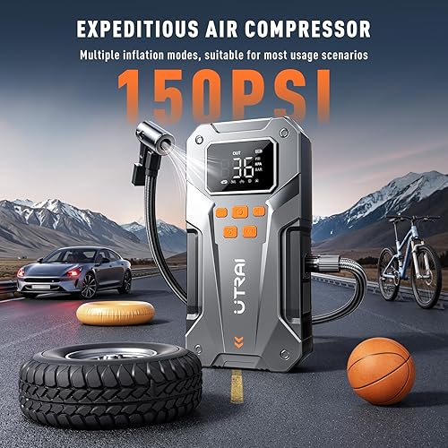 Miniatura 3 de UTRAI Arrancador de salto de 5000 A 150 PSI con compresor de aire, caja de salto portátil de 12 V (todo gasolina10L diesel), paquete de salto con