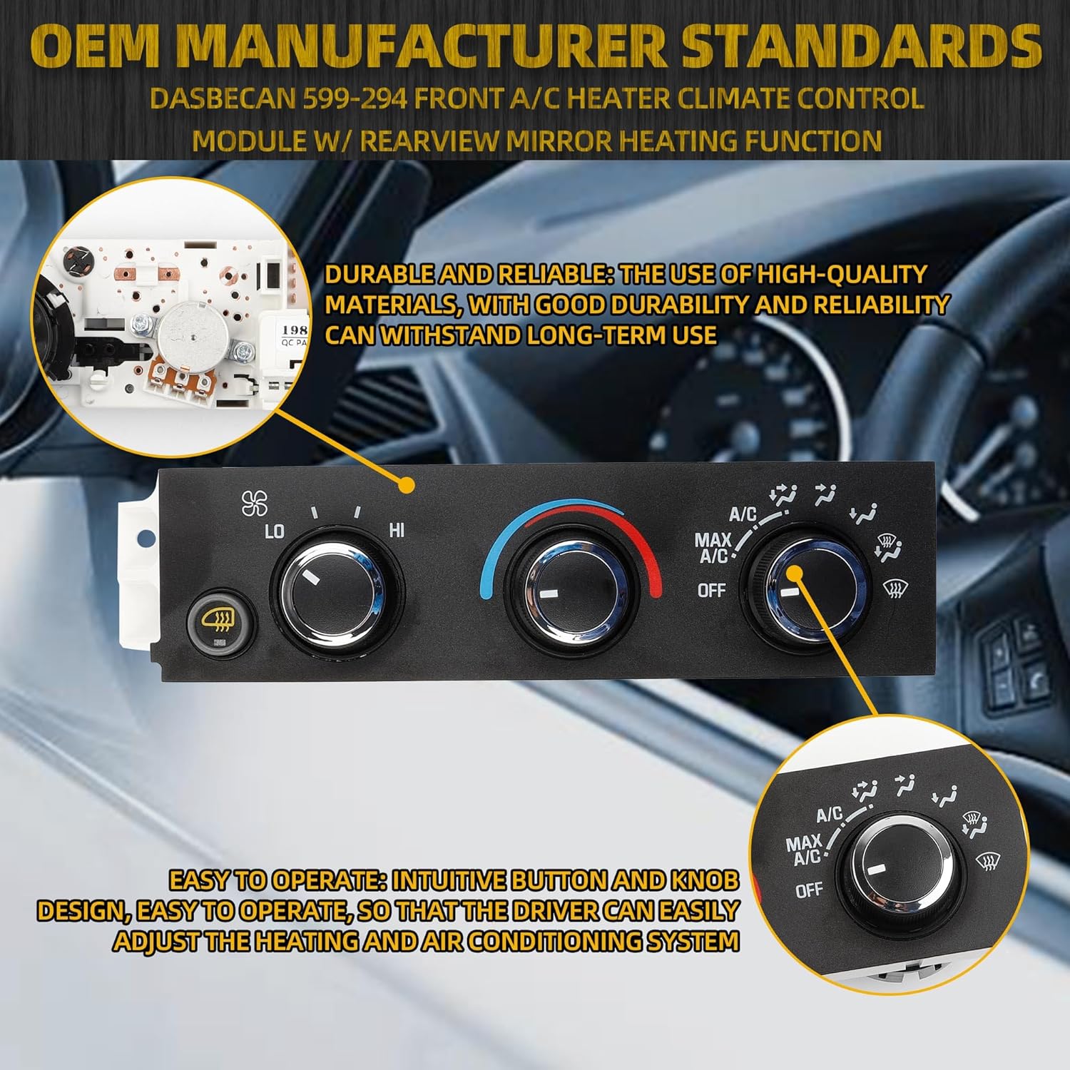Dasbecan 599-294 A/C Heater Climate Control Module Panel w/Rear Window Defogger Switch Compatible with 1996-2021 Chevy Express/GMC Savana 1500 2500 3500 Replaces# 15858579