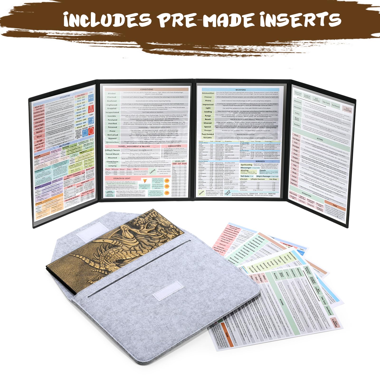 DND Spielleiter-Bildschirm Aus Kunstleder - 3D Geprägt Mit 4 Panels