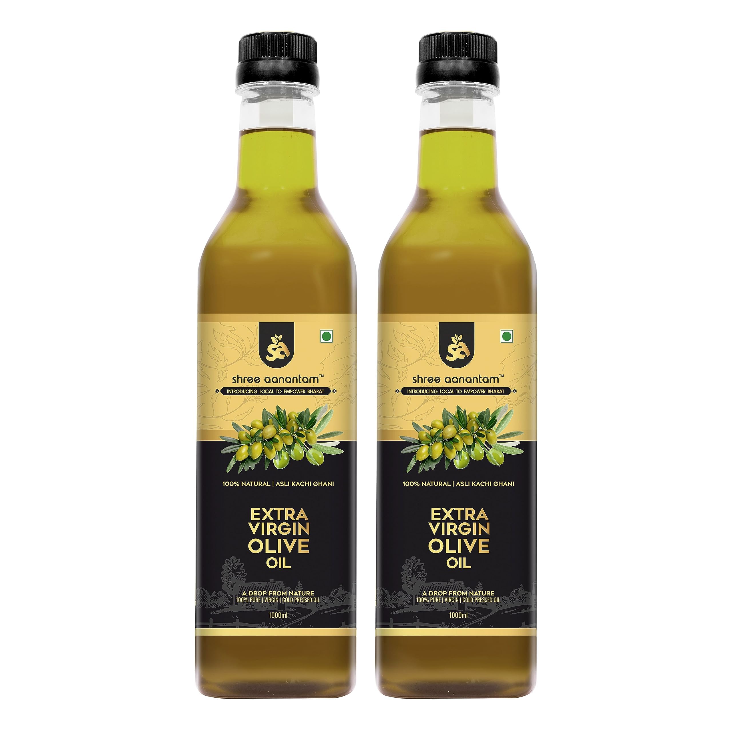 Shree Aanantam Extra Virgin Olive Oil - 1 Litre x 2 | Pure Olive Oil for Cooking | Olive Oil Organic Extra Virgin Cold Pressed -1l (Pack of 2) (B0CJ8WN858) Amazon Price History, Amazon Price Tracker