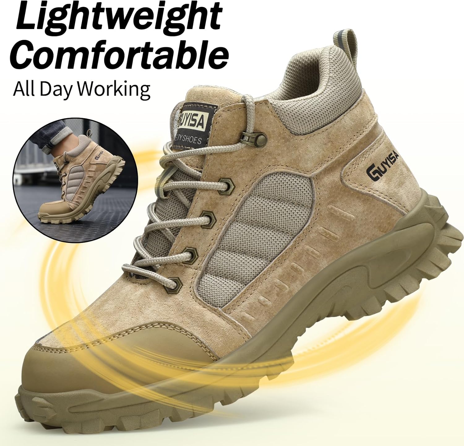 GUSAYEX Steel Toe Boots for Men Puncture Resistant Safety Work Boots with Kevlar Midsole Industrial Lightweight Men's Work & Utility Protective Shoes for Construction Warehouse Factory