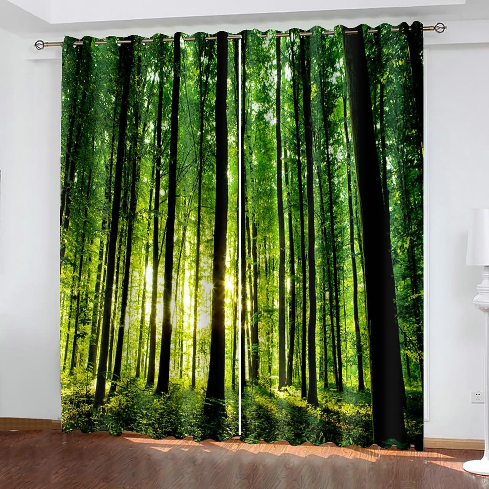 Gualiy Rideaux Opaque Fenetre, Rideau de Salon Paysage Arbres et de Soleil Rideaux Vert Lot de 2 107x138cm
