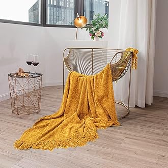 Chenille Decorative Throw Blanket for Sofa & Chair | Super Soft All-Season Fringe Throw for Living Room | Fade Resistant Premium Butter Chenille, 60x50 Inches, Yellow