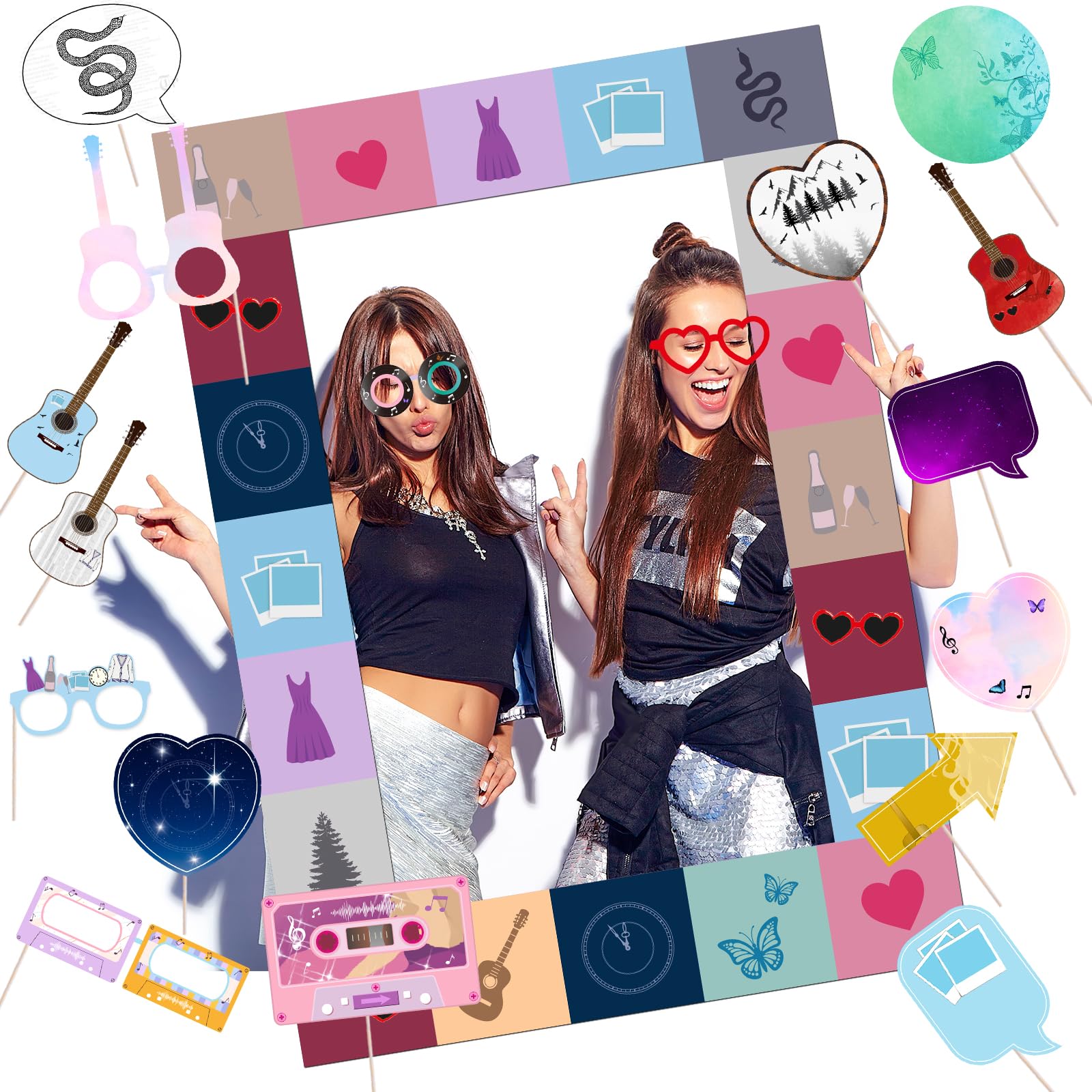 Birthday Photo Booth Props,18pcs Theme Party Decoration Music in My Era Photo Frame Supplies for Party Decoration