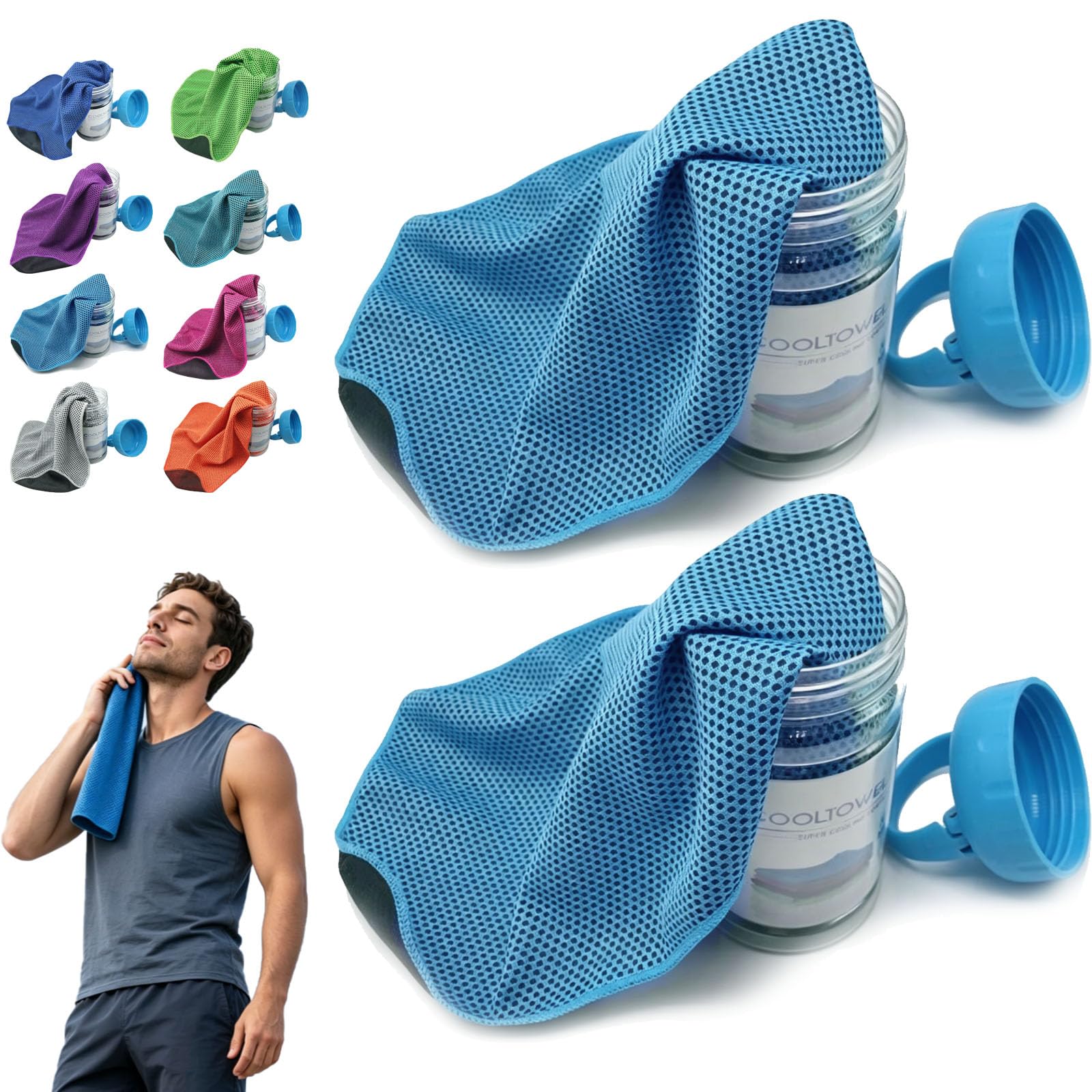 2PCS Cold Sweat Towel,Absorbent Quick-Drying Gym Cooling Towels for Neck Hot Weather,Instant Cooling Towels Reusable & Soft for Yoga,Golf,Gym,Travel & Outdoor Activities (sky blue)