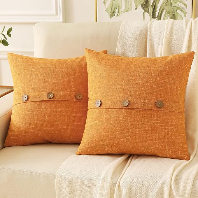 HAUSSY Orange Linen Decorative Throw Pillow Covers 20x20 Inch Set of 2,Square