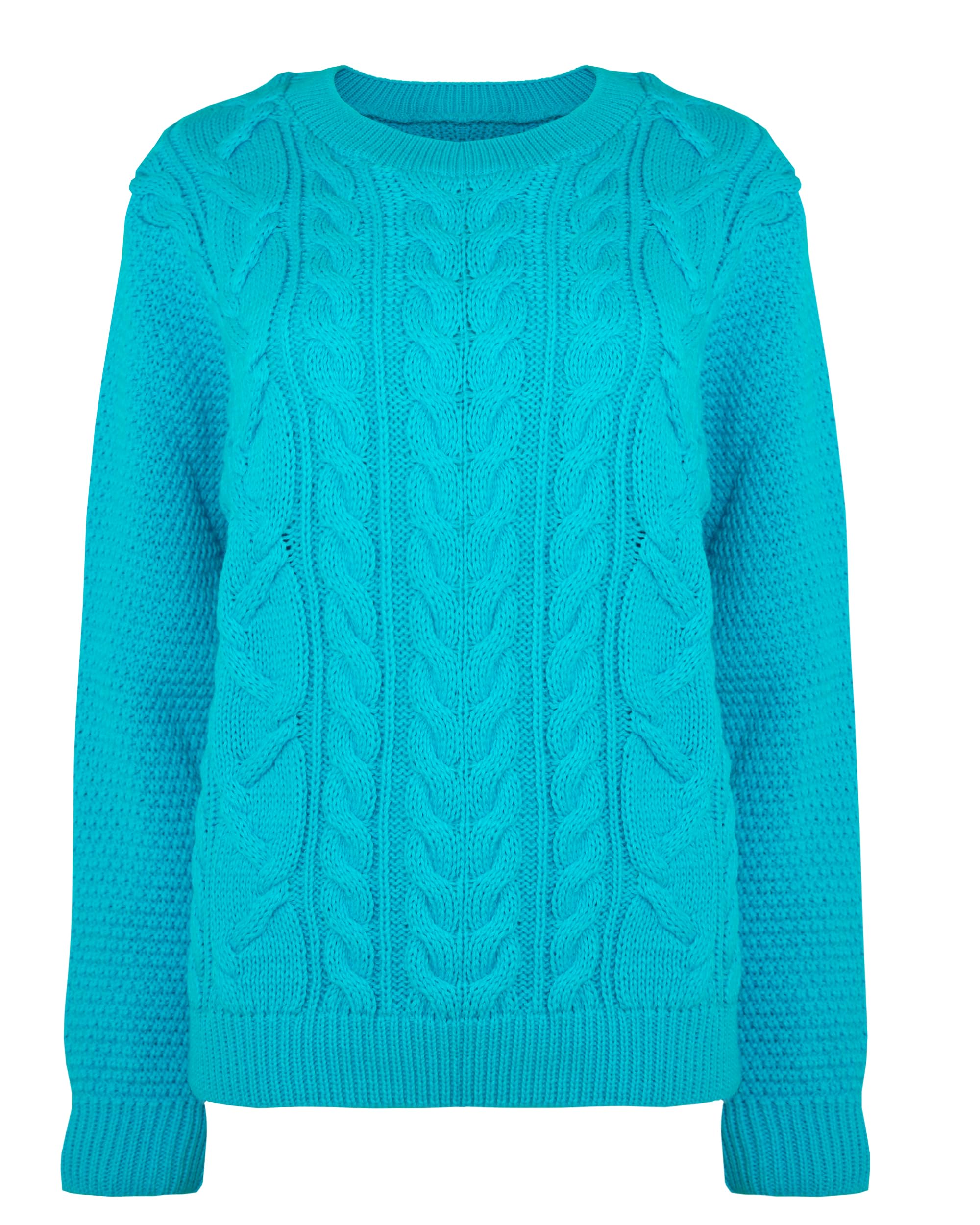 FARKZIQ New Women Ladies Knitted Cable Long Sleeve Warm Chunky Sweater Knitwear Jumper Tops Pullover Crew Neck[Turquoise,SM]